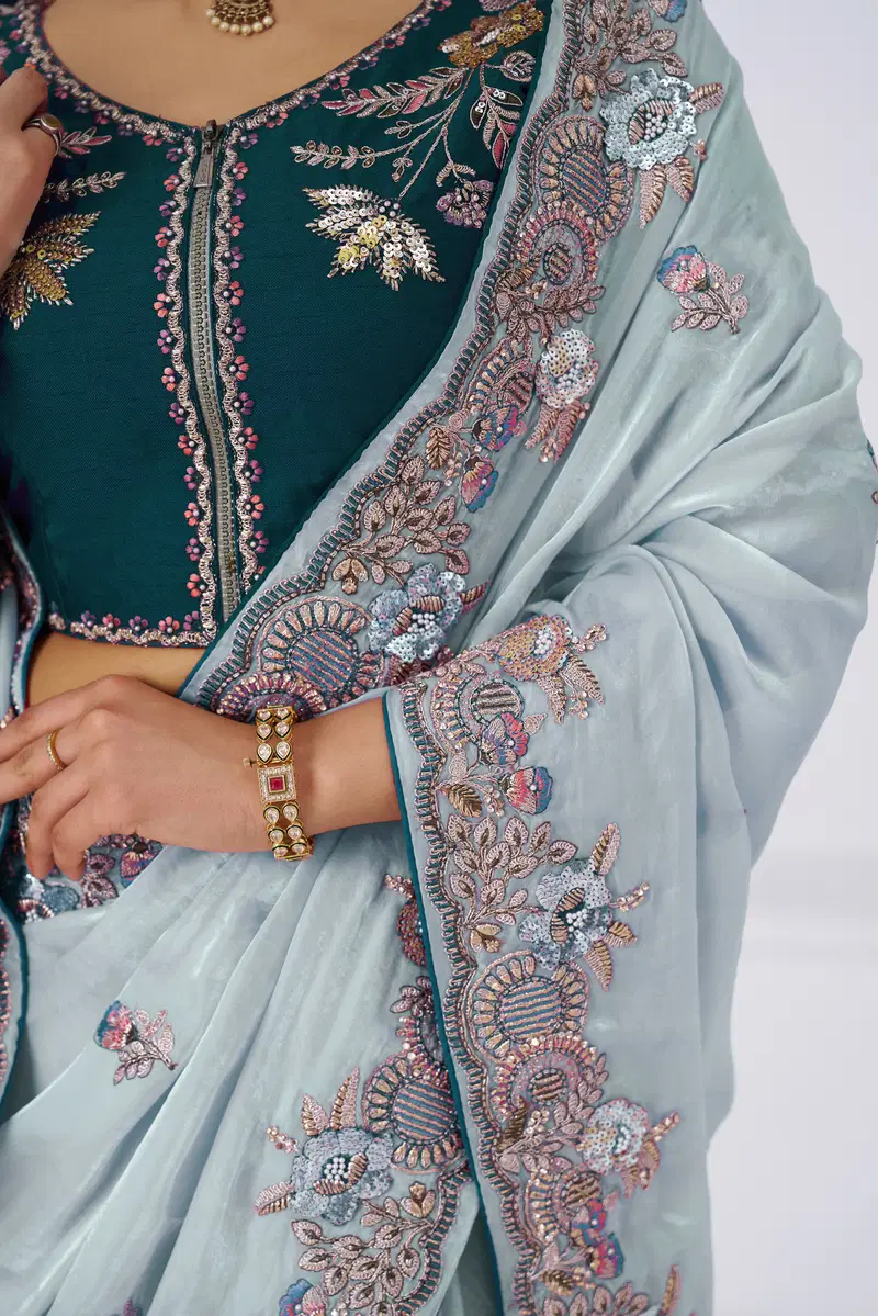 Kf 113 Grey Pure Fendi Silk Saree Best Wholesale Shop In Surat
